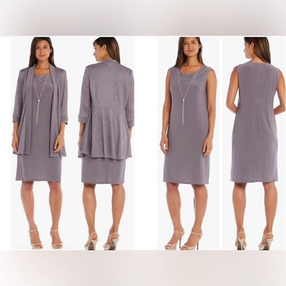 R&M Richards Metallic Two-Piece Sleeveless Dress & Jacket Set Womens Size 14 - Picture 1 of 11